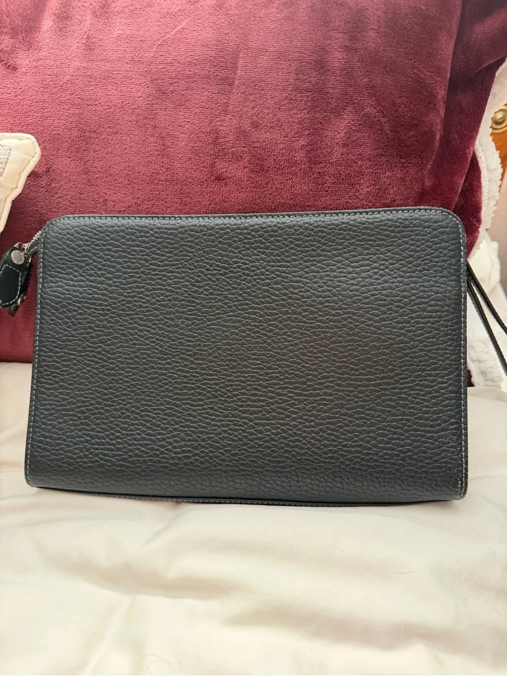 Burberry London Black Pebbled Leather Wristlet Clutch Pouch Bag Nova Check